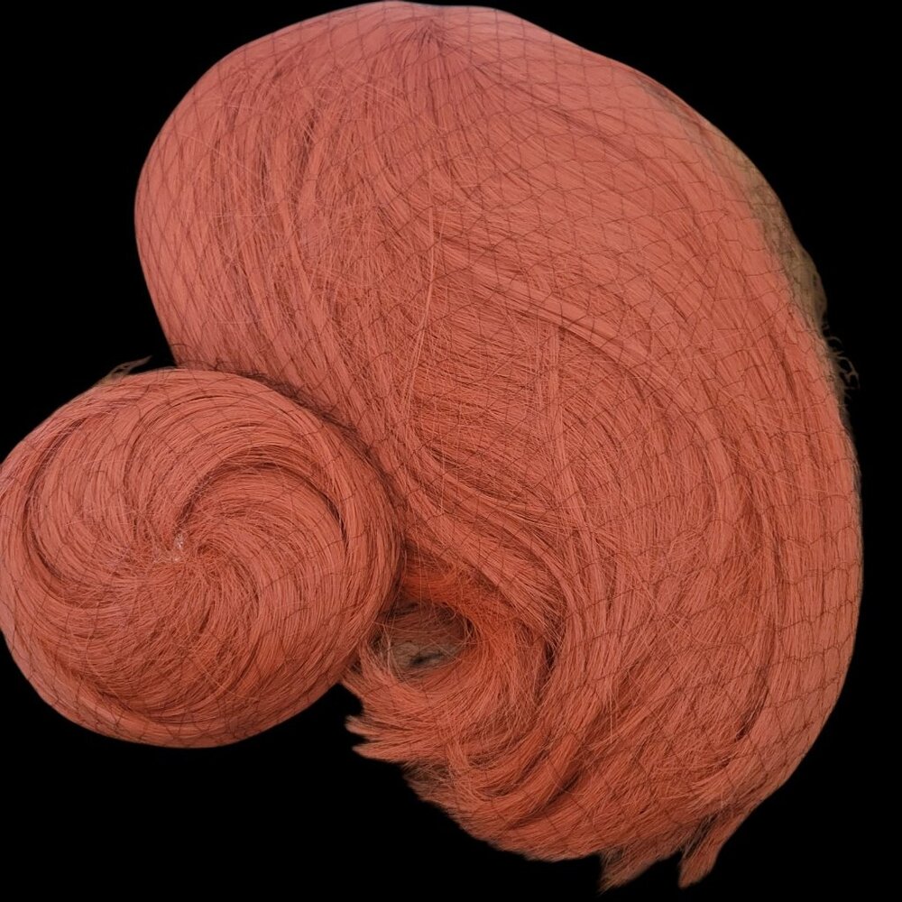 Cosplay Fashion Wig Short Red Straight With Attachable Bun Tail Netting Cap - Picture 7 of 8